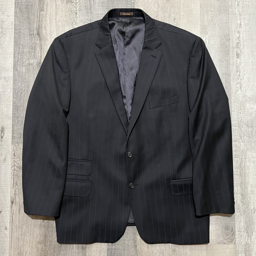 Peter Millar Pinstripe Blazer Jacket Black 100% Wool Two Button 48R Business